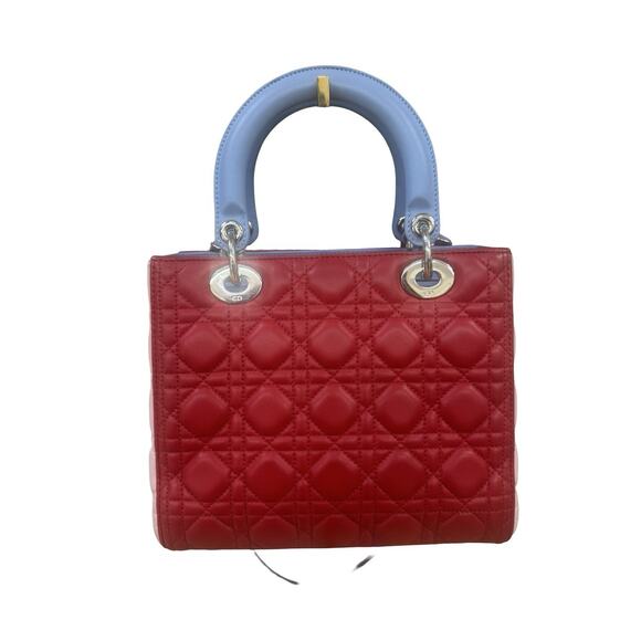 Authentic Dior Mini Lady Dior Tricolour Red / Pink / Blue Lambskin Cannage Bag - Picture 8 of 12